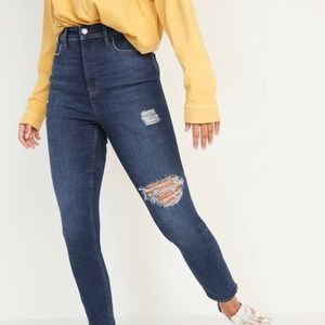 Old Navy Higher high waisted rockstar 360 stretch skinny ripped jeans 14 Petite